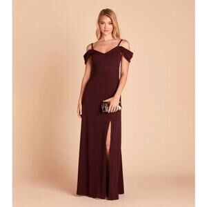 Birdy Grey Cold Shoulder Floor Length Crepe‎ Dress in Cabernet L (Dev) NWT